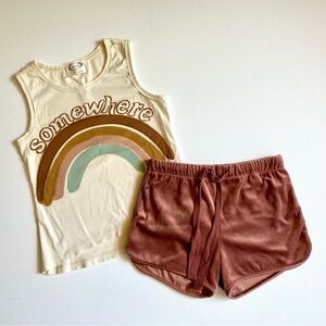 Joyfolie Girl’s Somewhere Rainbow Tank Top & Velvet Shorts Size 10 Boho Vintage